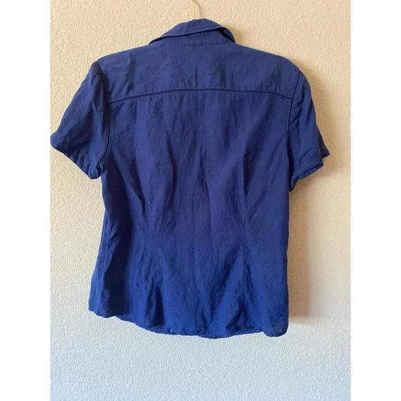 Women's Blue Button-Up 100% Linen Shirt - Picture 2 of 6